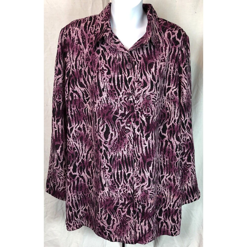 Blair Longline Top M Purple/blk Animal Zebra ButtonUp Glam Punk Rock Career 90s